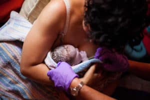 Mother and baby just born at home